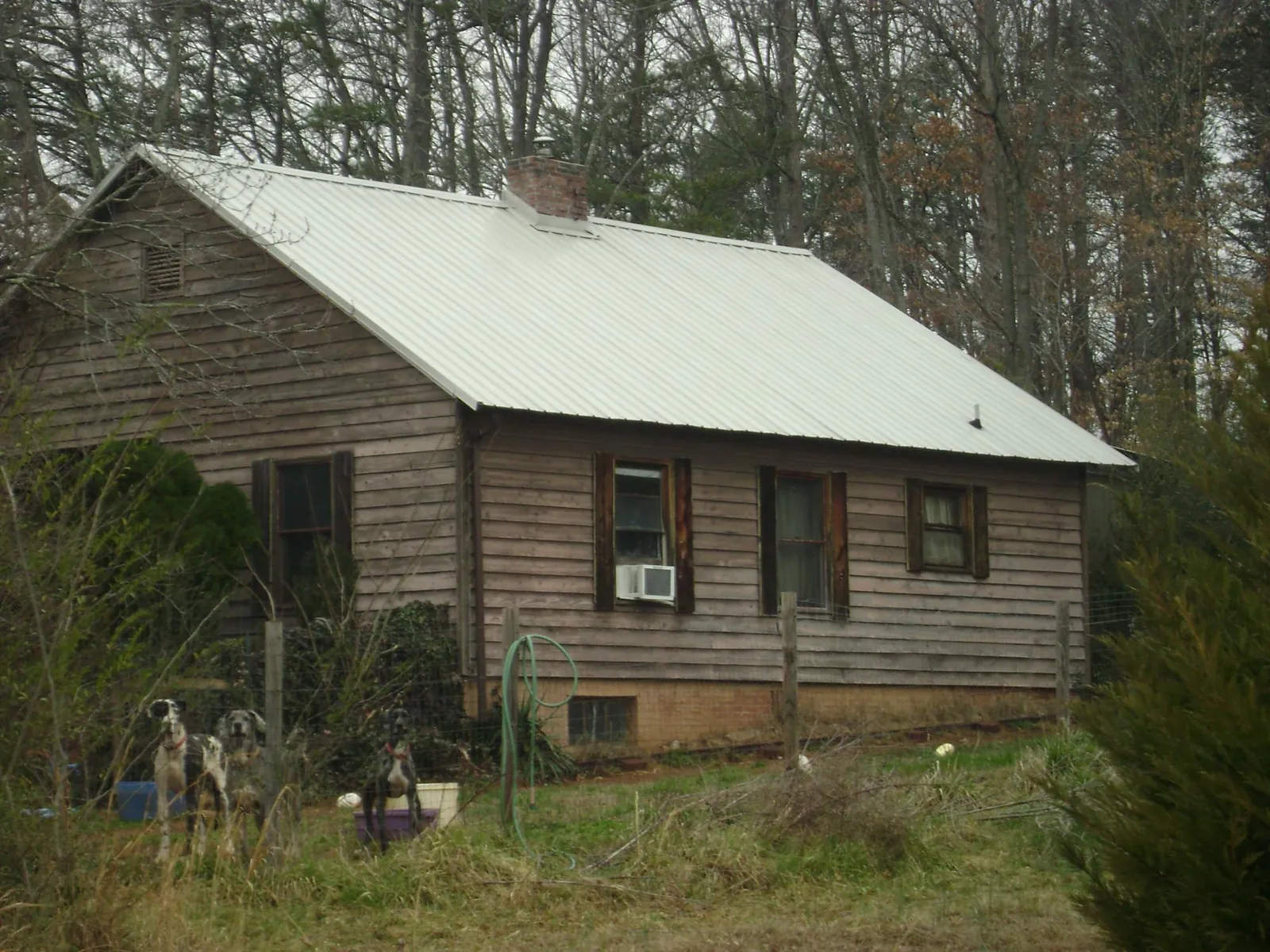 White metal roof on an old wood sided farmhouse, from a Asphalt Shingle Roof Repair job in Mineral Springs